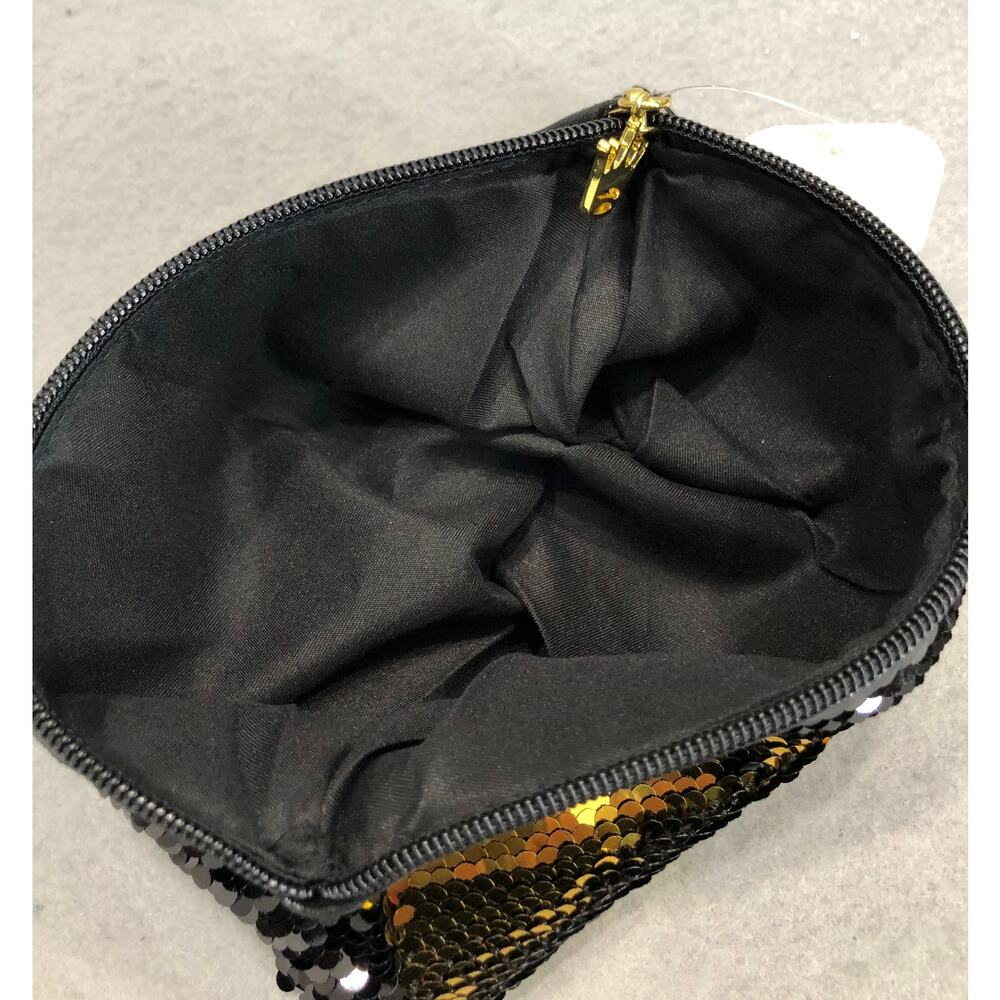 90s Y2K Retro Style Black Sequin Tote Bag Whimsical Gold Crown Logo & Pouch - Picture 13 of 15